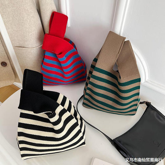 Atmosphere Striped Contrast Color Polka Dot Handbag For Women