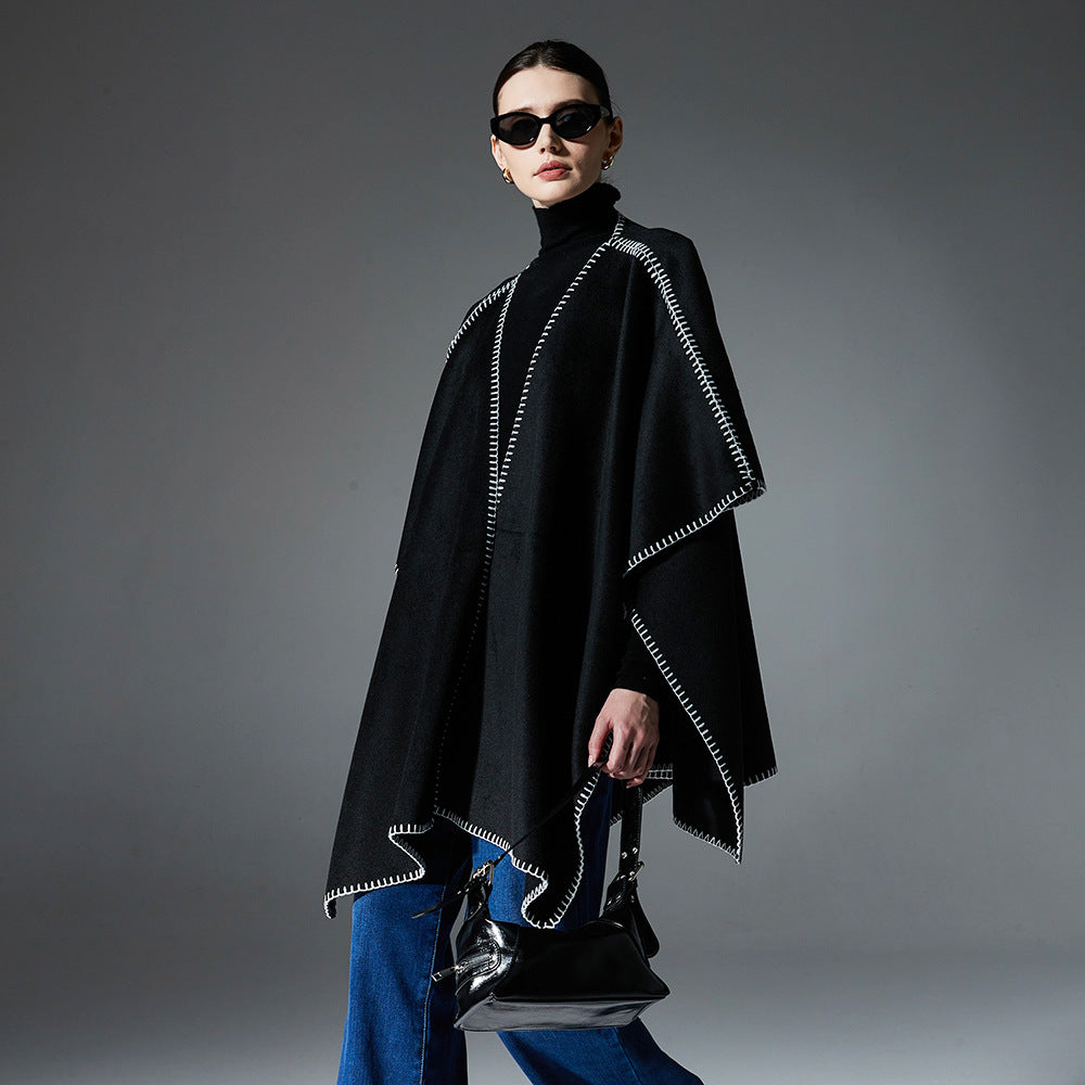 Women's Double-faced Woolen Goods Black Shawl