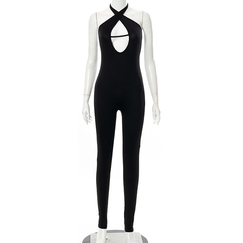 Women's Backless Halterneck Sleeveless Hip Lift Sports Jumpsuit