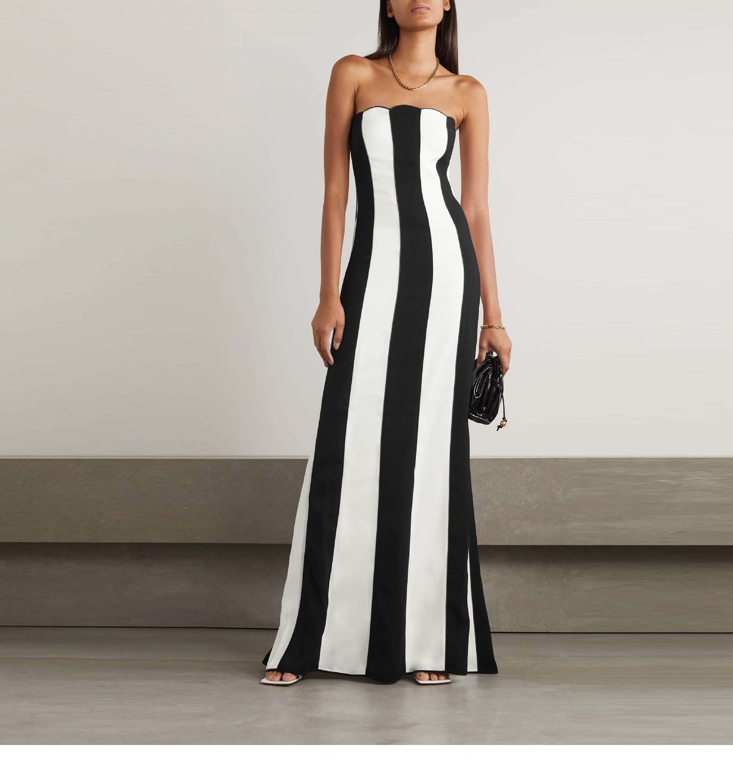 Tube-top Striped Black-and-white Patchwork Dress Womens Wrap-style