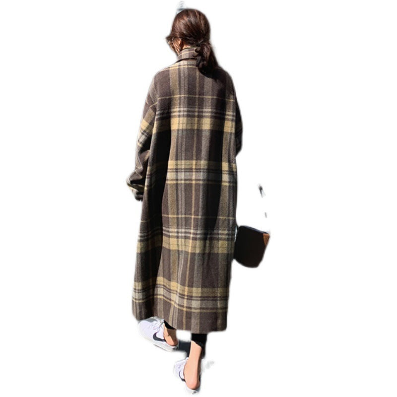 Women's Autumn And Winter Loose Thick Plaid Woolen Coat