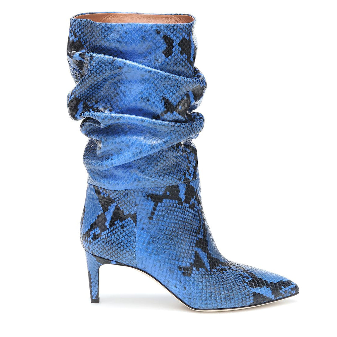 Pointed Toe Stiletto High Heel Snake Print Pleated Mid-top Boots Purple And Silver Women's Boots
