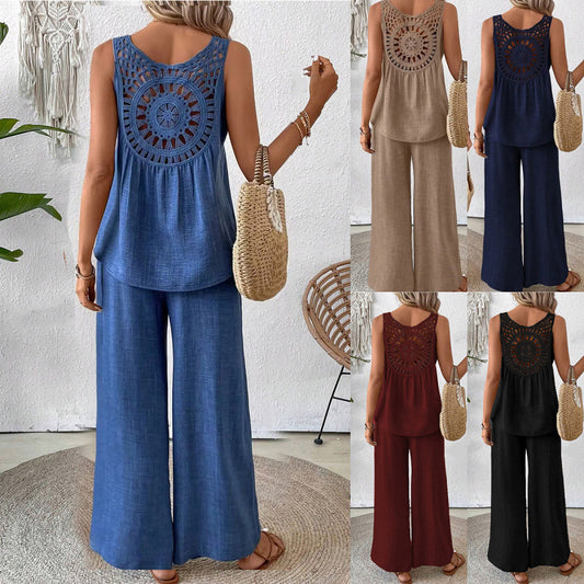 Casual Chic Elegant Floral Set With Hollow-Out Back