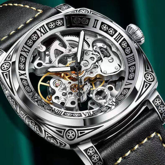 Carved Vintage Fashion Hollow Mechanical Automatic Mens Watch