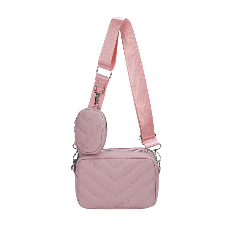 Simple Embroidered Line Shoulder Bag Soft Leather Textured Retro
