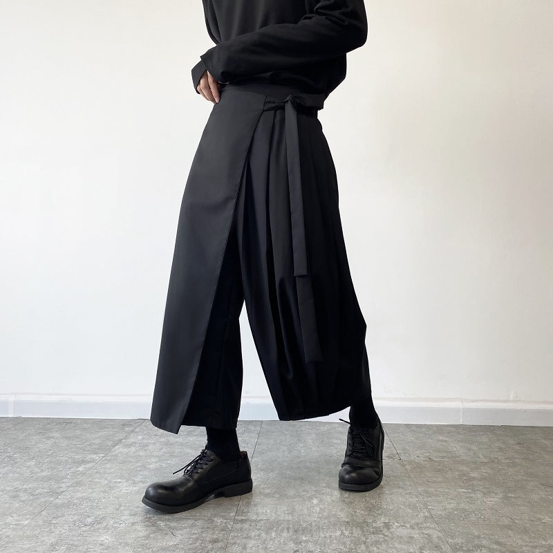 Lace Up Loose Eight Point Personality Niche Wide Leg Fashionable Men's Pants