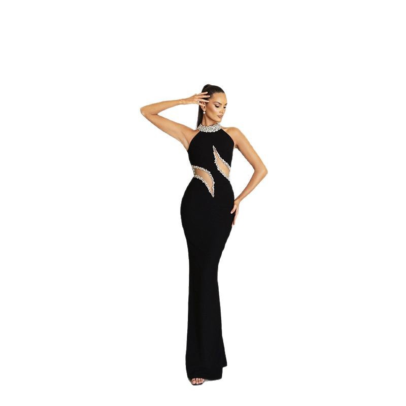 New Sleeveless Mesh Bandage Dress With Sparkling Rhinestones For Evening Occasions