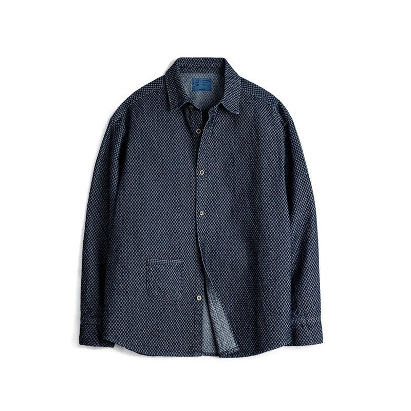 American Retro Chessboard Plaid Denim Shirt Jacket Loose