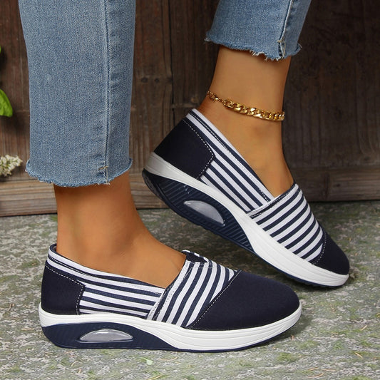 Striped Canvas Casual Round Head Comfortable Lightweight Women's Shoes