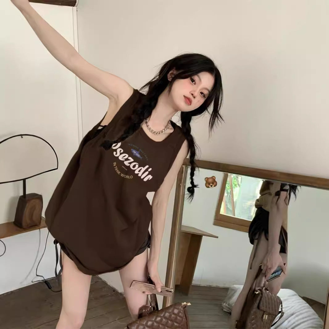 Women's Loose Sling Tank Top Sleeveless T-shirt