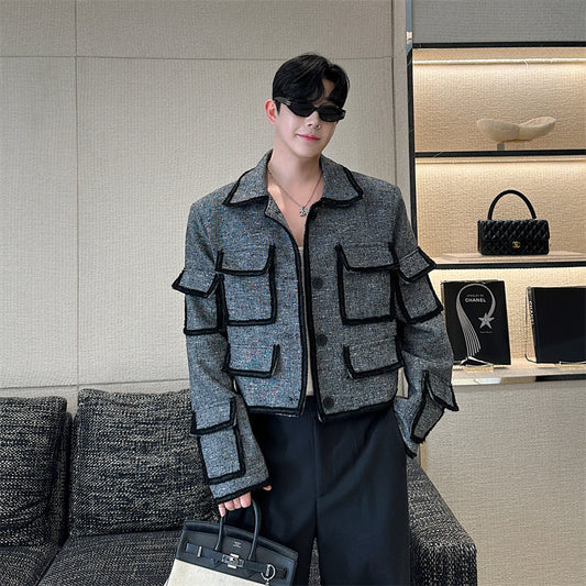 French Niche Multi-pocket Decorative Short Jacket Men's Coat