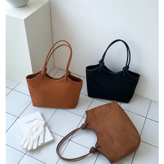 Retro Western-style Solid-color Suede-velvet Shoulder And Tote Bag For Women