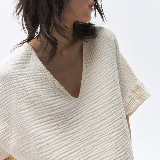 Female Simplicity Short Pure Cotton Gauze Casual Top