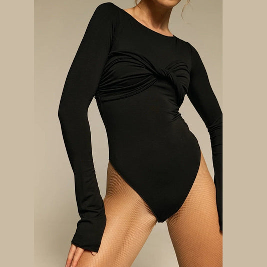 Women's Round Neck Long Sleeve Pleated Fashion Jumpsuit