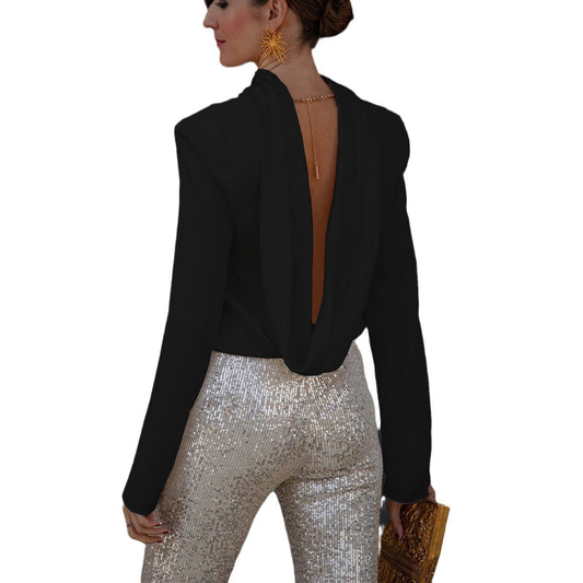 Women's Casual Loose Satin Long-sleeved Scarf Shirt