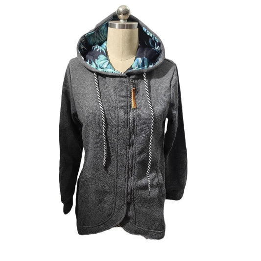 Womens Solid-Color Zip-Up Hoodie With Print And Long Sleeves