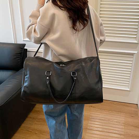 New Simple PU Texture Travel Bag Fashion Solid Color Luggage Travel Shoulder Handbag