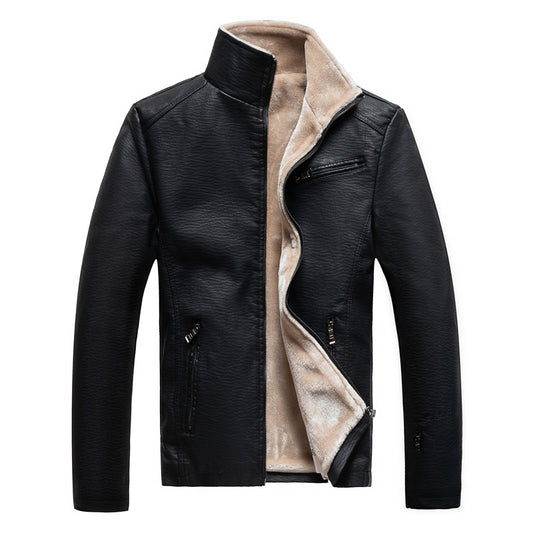 Men's Leather Jacket Warm Motorcycle Clothing