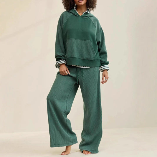 Hooded Top And Wide-leg Pants Two-piece Set