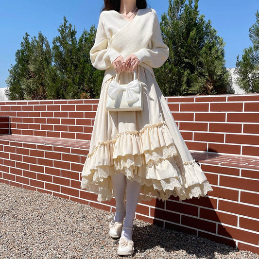 Velvet Dress Thick Retro Lace Swing Design Cake Dress