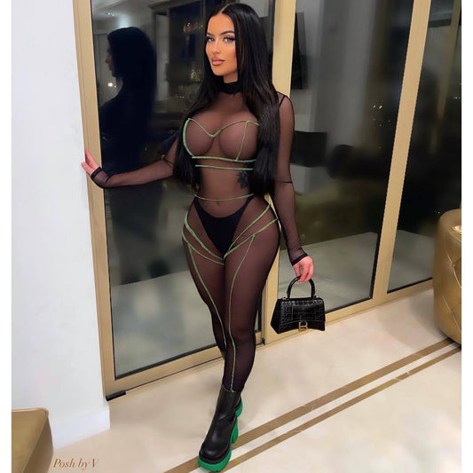 Nightclub See-through Mesh Jumpsuit