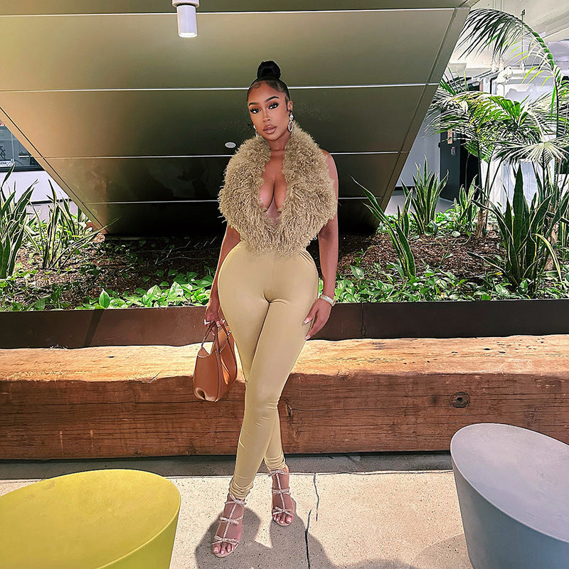 Bare Back Lace-up Tight Trousers Two-piece Suit