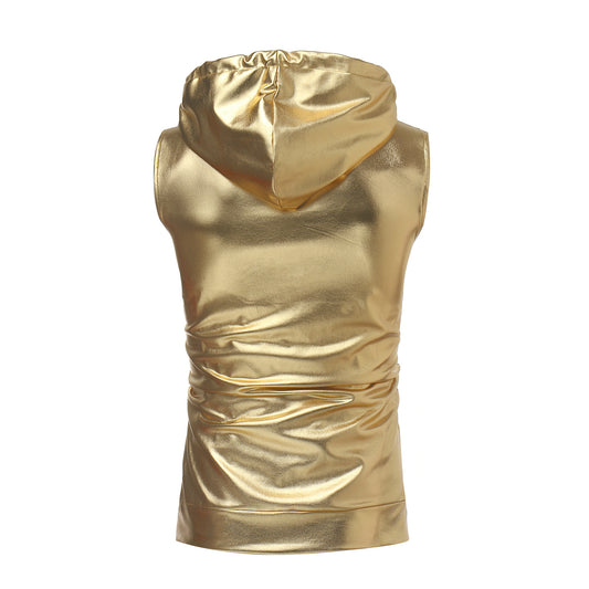 Fashion Dance Bright Hooded Drawstring Zipper Vest