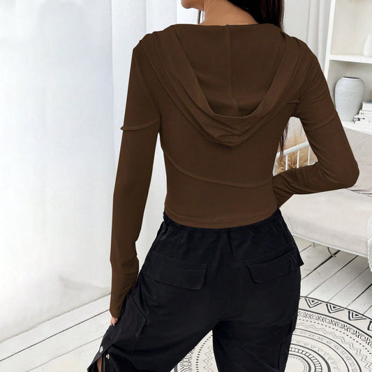 Street Trend V-neck Hoodie Women's Slim-fit Autumn Winter Base Layer Top