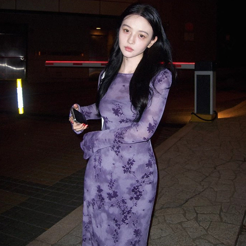 French-style Hong Kong Inspired Retro-print Dress