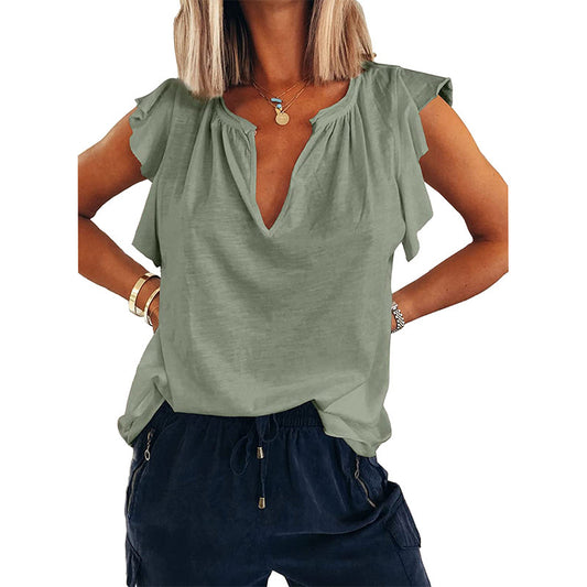 V-Neck Short Sleeve Loose Pullover T-Shirt