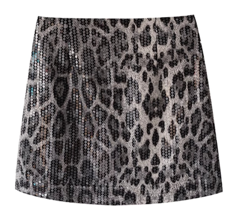 Leopard Print Skirt A- Line Skirt Heavy Industry Glitter
