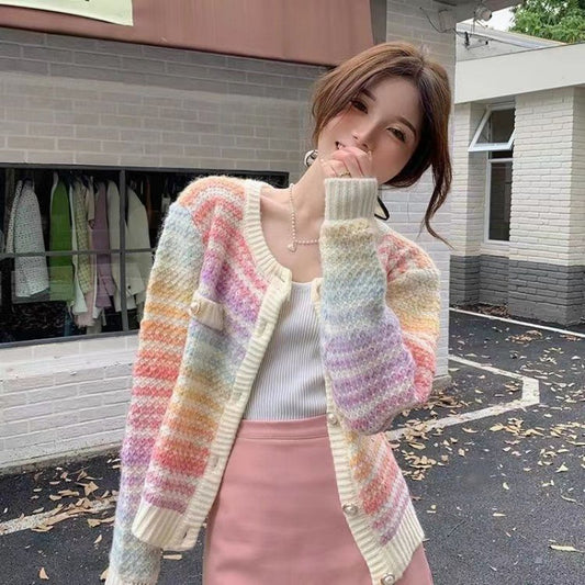 Women's Short Coat Color Striped Sweater Coat