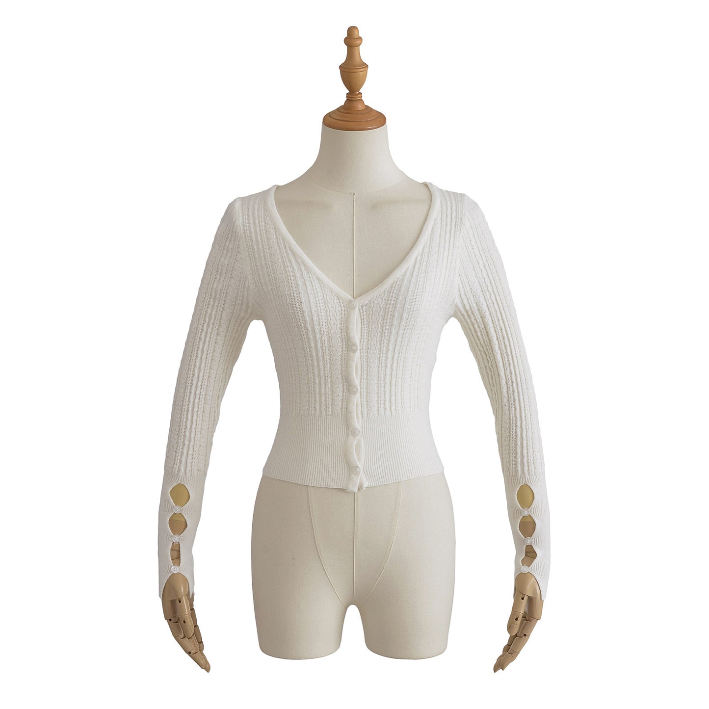 American Hot Girl Pure Desire Sexy V-neck Single-breasted Long Sleeve Sweater