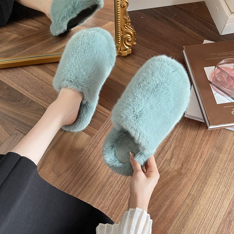 Female Candy Color One-word Cotton Slippers