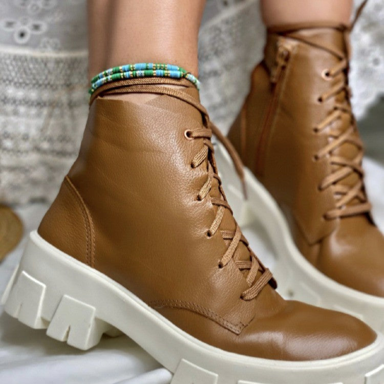 Women's Leather Boots Mid-tube Casual Short Boots