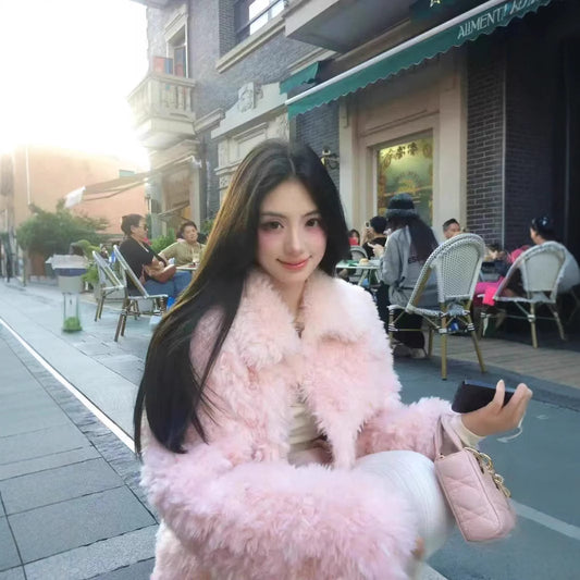 Women's Korean-style Lapel Thickening Warm Furry Coat