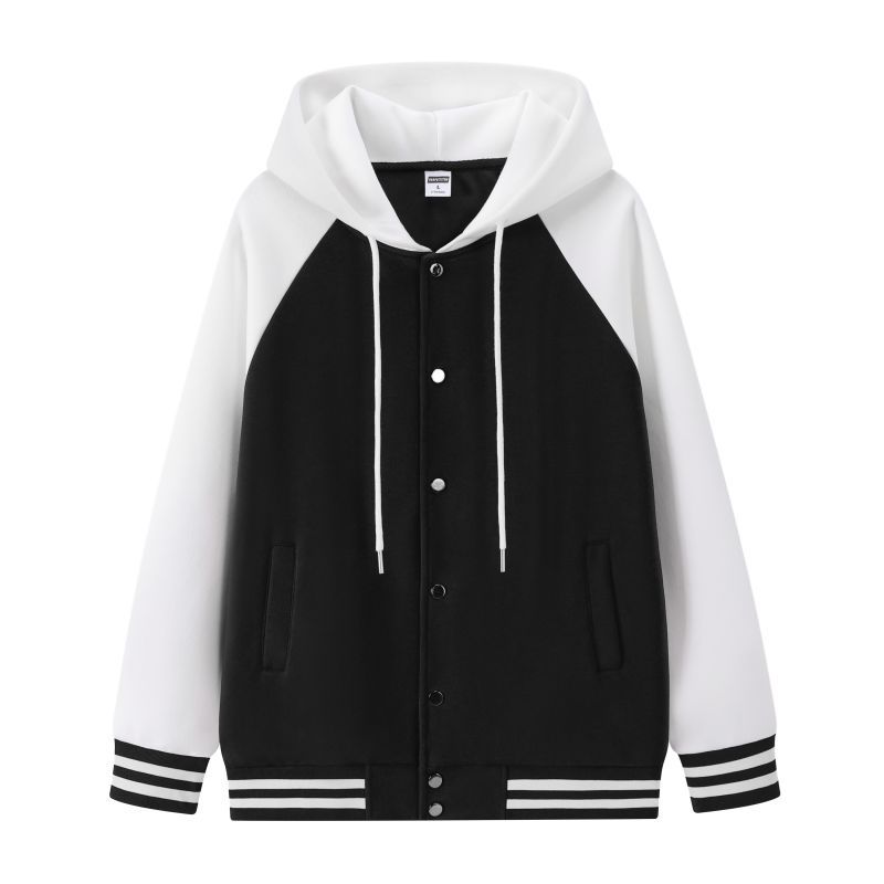 Trendy Cozy Cotton Color-blocked Loose-fitting Hooded Baseball Jacket For Fall And Winter