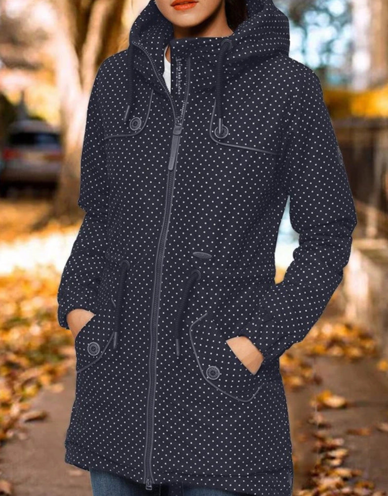 Polka Dot Print Hoodie Coat Top