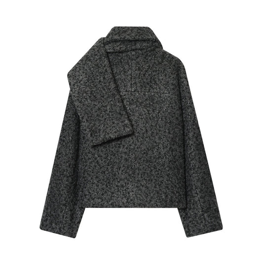 Women's Short Woolen Coat Matching Scarf