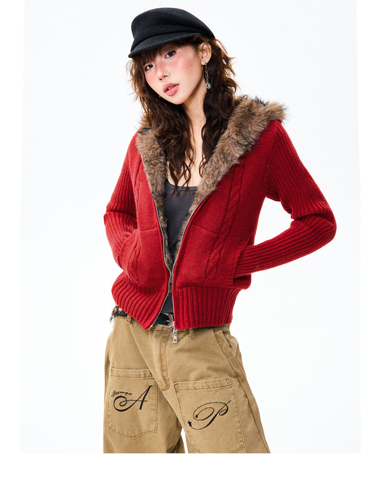 Fleece-lined American-style Hottie Slim-fit Short Coat Sweater
