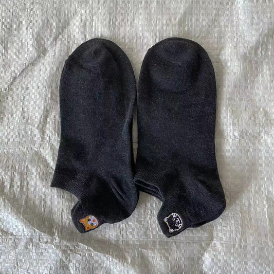 Spring Mesh Breathable Heel Embroidered Cat Women's Boat Socks