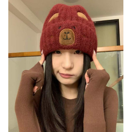 Capybara Bear Cartoon Knitted Beanie For FallWinter