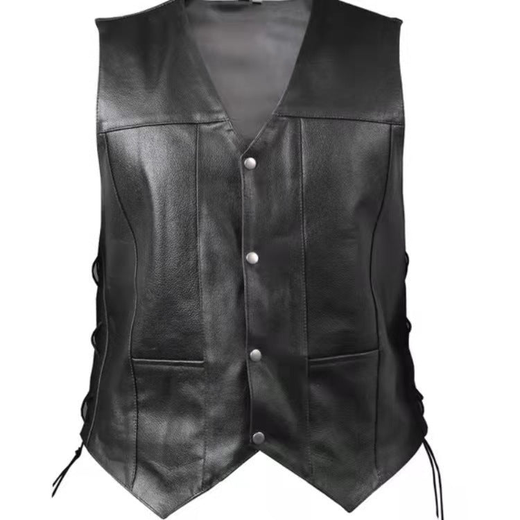 Men's Clothing Leather Waistcoat V-neck Single Breasted