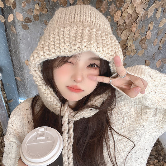 Knitted Wool Lace-up Earmuffs Hat