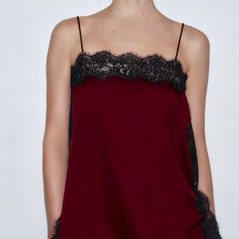 Lace-Trimmed Solid-Color Womens Sexy Strappy Top In A Sassy Chic Style