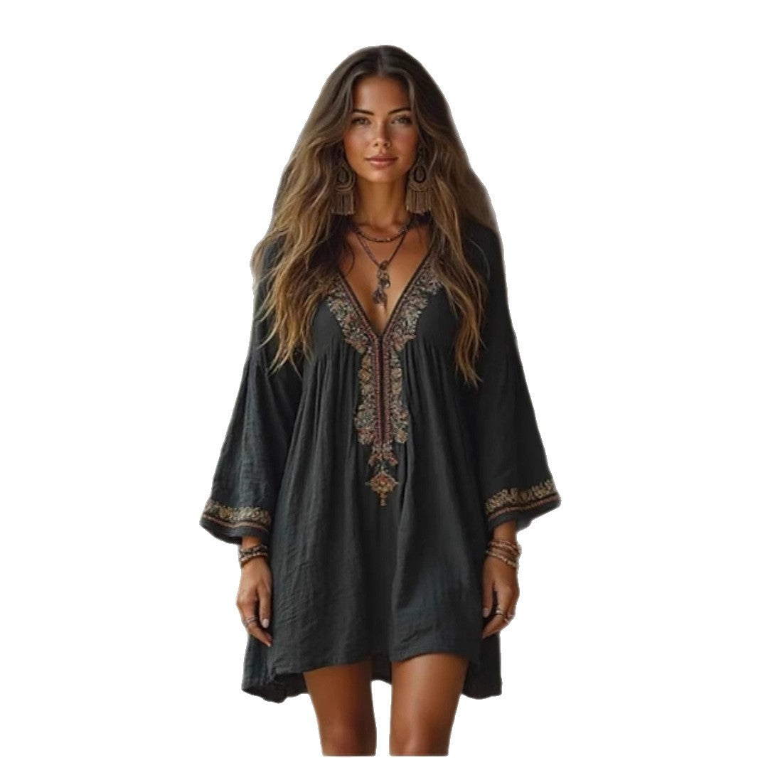 Retro Cotton And Linen Bohemian Printed Dress