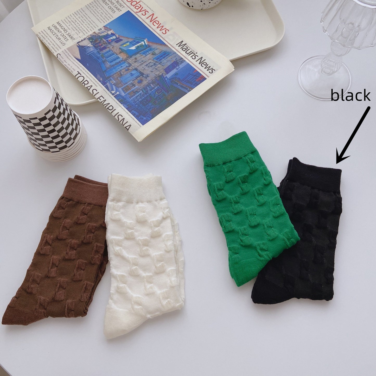 Solid Color White Pile Socks Women's Middle Tube Lolita Stockings