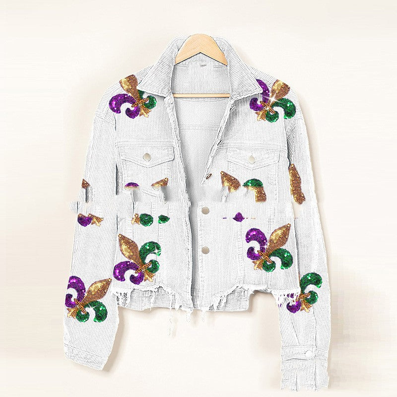 Beaded Jacket In Corduroy European And American Style