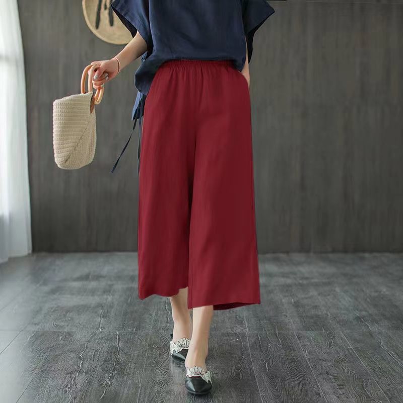 Cotton And Linen Women's Thin Loose Large Waist Elastic Wide Leg Pants