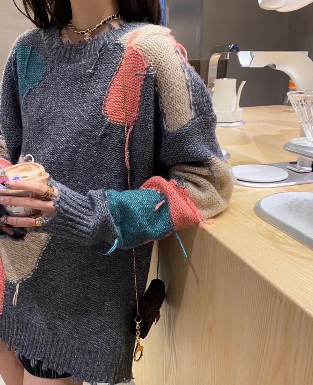 Women's Beggar Style Retro Raw Edge Casual Knitted Sweater
